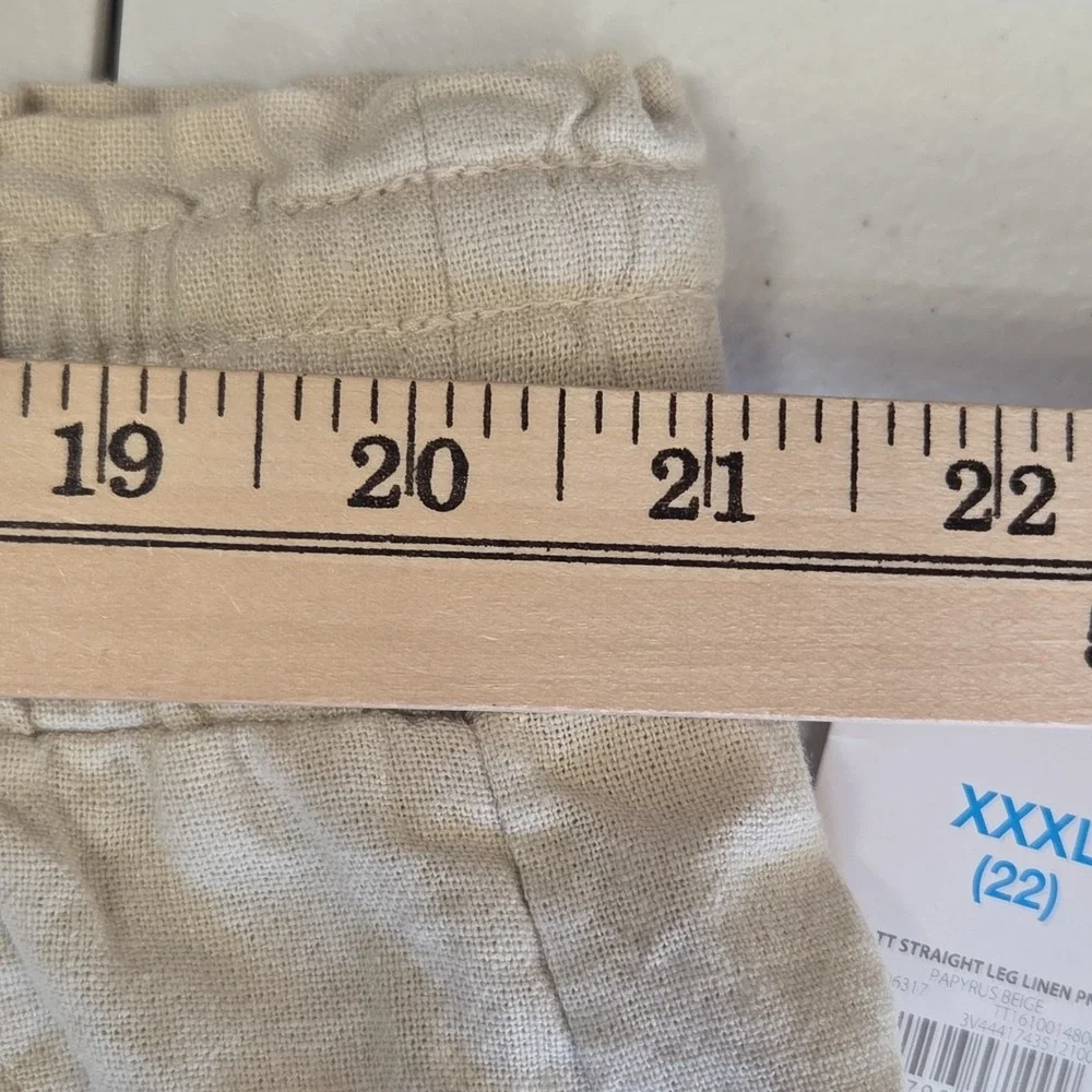 Time and Tru Women's Linen Blend Cargo Pants Beige Drawstring Pull On XXXL 22 NW